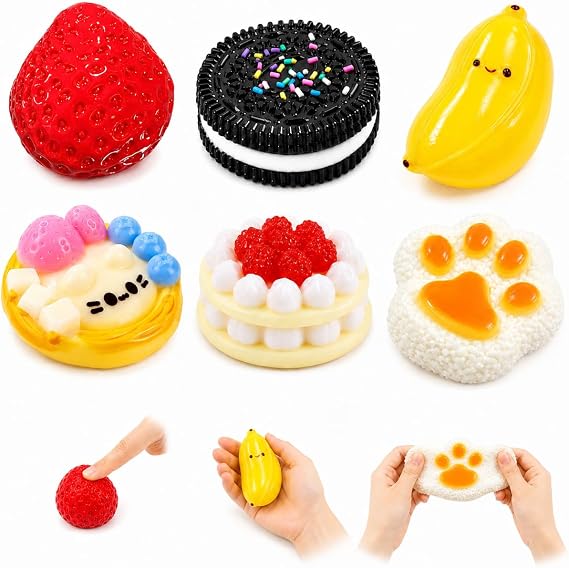 6Pcs Taba Squishy Toys Set, Cute Food Fufu Squeeze Toys for Adults
