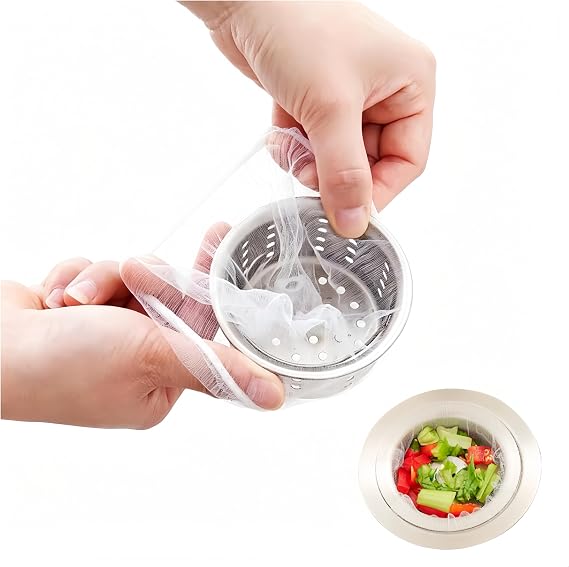200pcs Sink Drain Strainer Mesh Bag, Kitchen Disposable Mesh Sink Strainer Bag, Portable Bag Fits Sink Strainer, Perfect for Home Cooks (White).