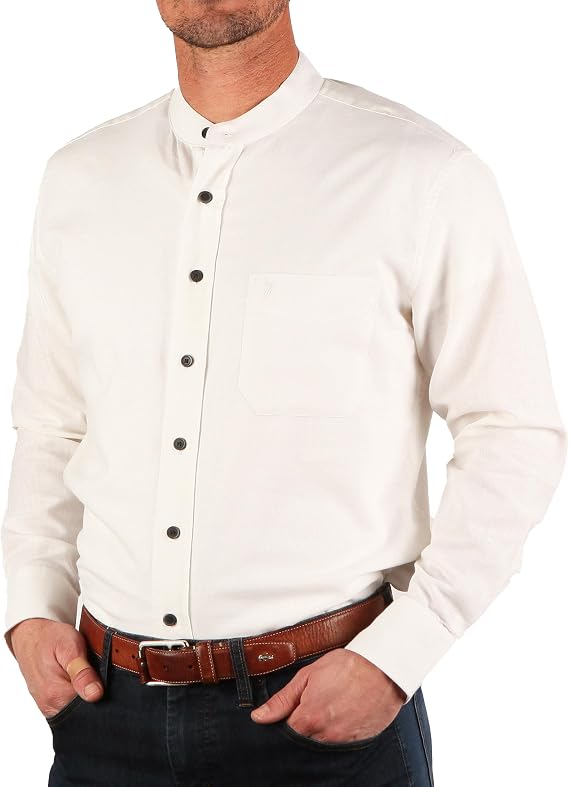 The Celtic Ranch Traditional Irish Grandfather Collarless Shirt, Mens Linen Cotton Lightweight Long-Sleeve Dress Shirt