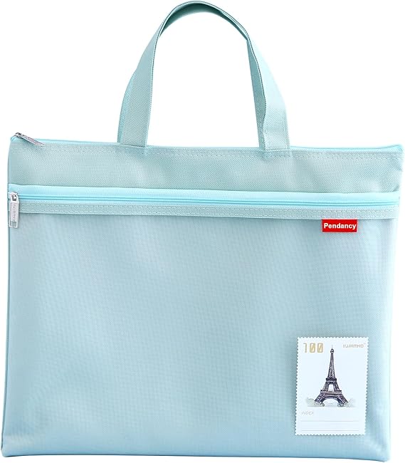 Pendancy Mesh Zipper Pouch 11x13.7 in, Large Double Pocket Waterproof File Bag with Handle, A4 Size Foldable Document Storage for Puzzle Project/Cross Stitch/Travel/Office(Green)