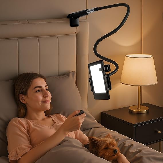 USOR Kindle Stand for Bed with Remote Page Turner, Adjustable Gooseneck Holder for Kindle Paperwhite 12th Gen, Oasis, Scribe and Kobo, Hands-Free Reading Accessory