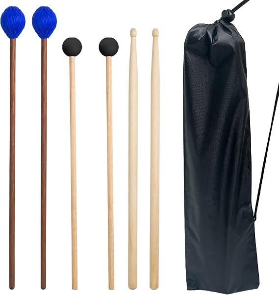 3 Pairs Drum Mallets Kit with Drum sticks Bag for Beginners