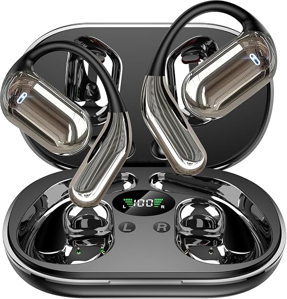 Open Ear Bone Conduction Headphones,Over Ear Earbuds with Ergonomic Earhook,Bluetooth Headphones 5.4 with Smart Digital Display,50H Playtime,IPX7 Waterproof,Touch Control Operate Fit Cycling Running