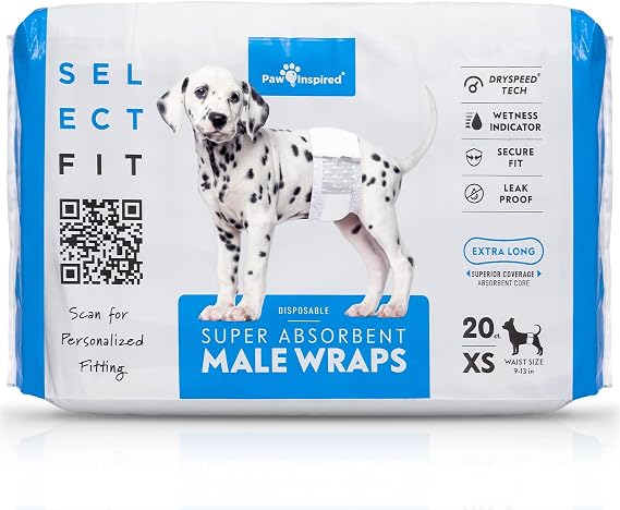 Paw Inspired Select Fit Male Dog Wraps, Wetness Indicator, XS, 20 Count