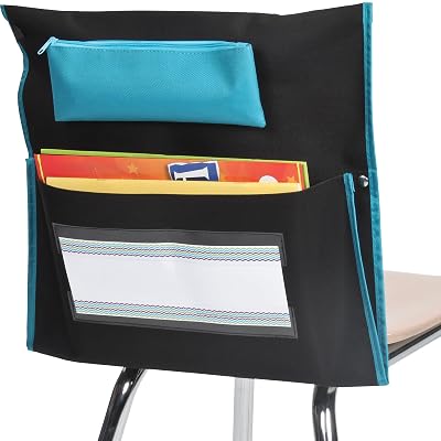 Really Good Stuff Deluxe Chair Pockets with Pencil Case - 36 Pack - BlackTurquoise - Chairback Buddy, Classroom Chair and Seat Storage Organizer for Students and Classroom Organization