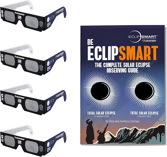 Celestron EclipSmart Solar Eclipse Glasses Observing Kit for Safe Sun Viewing, including Four Pairs of Eclipse Glasses and Guidebook