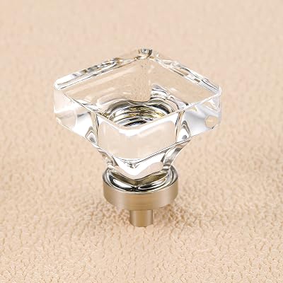 coolnews 8 Pack Glass Cabinet Knobs, Crystal Knobs for Dresser Drawer, Square Furniture Knobs and Pulls, Brushed Nickel