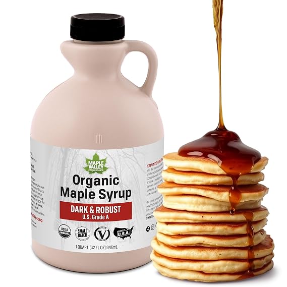 Maple Valley Organic Pure Maple Syrup, Dark & Robust, 32oz (Plastic Jug)