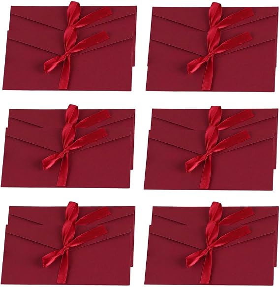 12 Pack Red Envelopess with Ribbon, 20 * 11cm Christmas Money Envelope Gold Envelopes Personalised Money Gift Envelopes for Invitations Greeting, Mother's Day, Thanksgiving, Valentine's Day (Red)