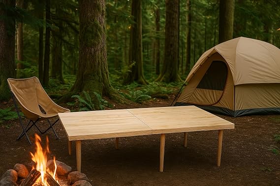 practicaloutdoor Folding Camping, Picnic and Garden Table 70x120 cm - Raw Natural Color