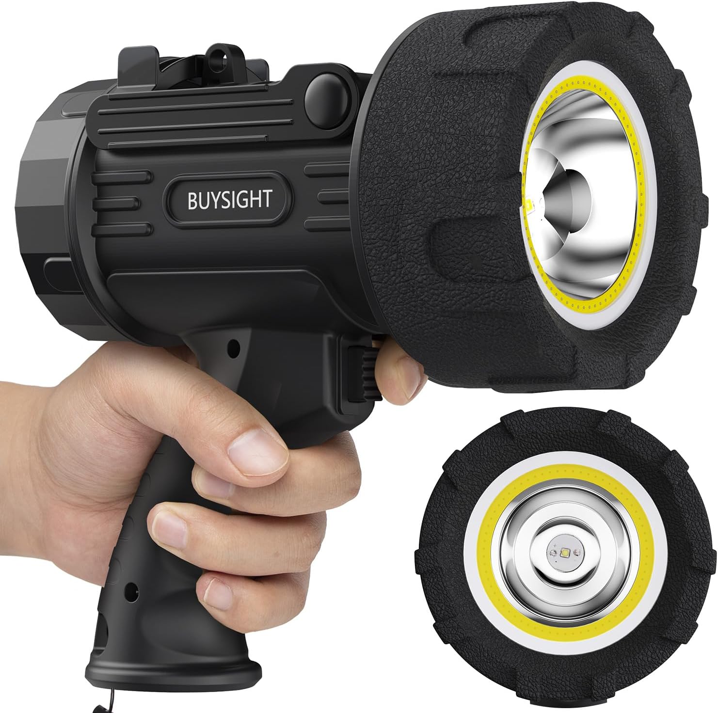 BUYSIGHT Rechargeable Spotlight Flashlight,1000,000 lumens Hand held Spotlight Waterproof Flashlight Hunting floodlight with red Filter Graphite Black-COB, ‎006-COB