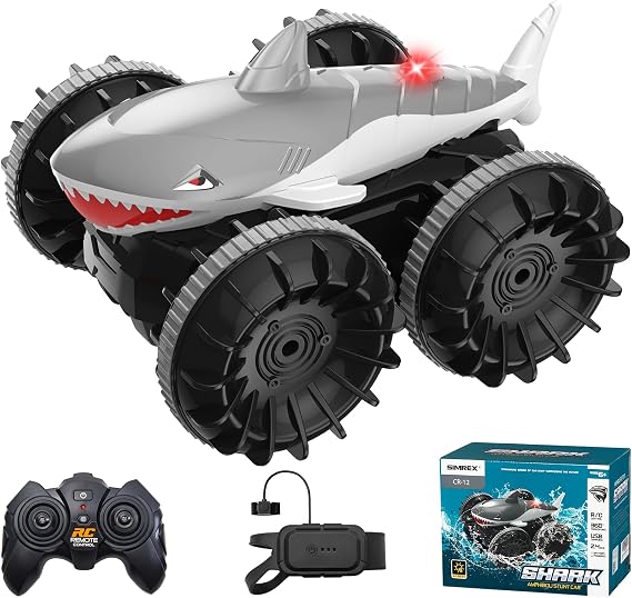 SIMREX Shark Amphibious Remote Control Car - Gift for Kids Boys Girls, 4WD Waterproof RC Car, 360 Stunt, Dual Remote Control, 50m Long Range, 2
