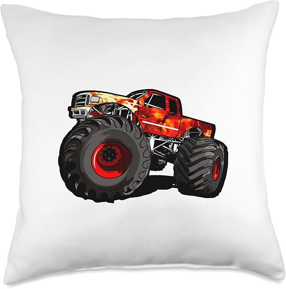 Fire Monster Truck for Trucker & big Boys Throw Pillow