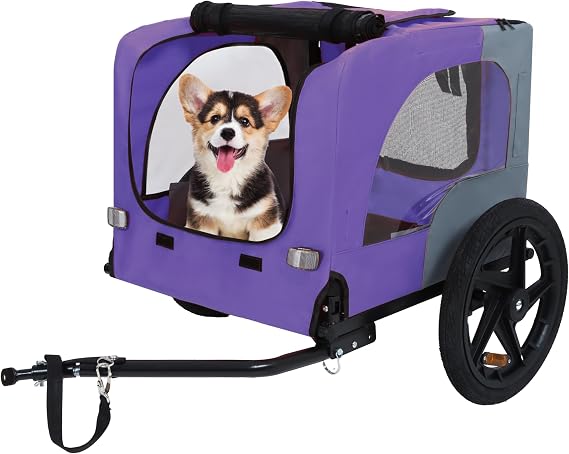 Pet Bike Trailer Dog Cart for Bicycle, Foldable Frame with Quick Release Wheels, Non-Slip Floor & Internal Leash, Suitable for Small Medium Pets