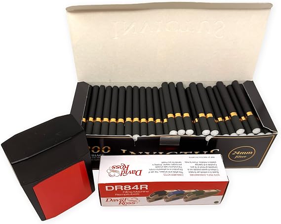 Empty 24mm Filter Black Tubes with Filling Machine and Plastic Flip Case - Starter Set