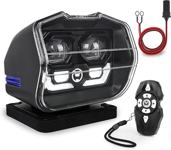 MOVOTOR LED Search Light Wireless Remote Control 360 Rotating, Black