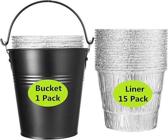 15 Pack BAC407 Grease Bucket Liner with HDW152 Grease Bucket for Traeger Grills,Drip Liner Drip Pan for Traeger Pro Series 575/780, 20/22/34, Ironwood 650/885 Grills,Pit Boss Pellet Grill Smoker