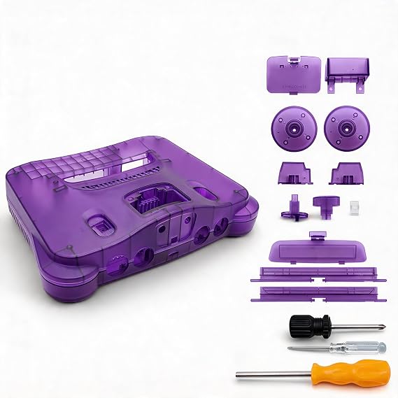 Retro Game Console Replacement Case for N64, Transparent Purple ABS Shell