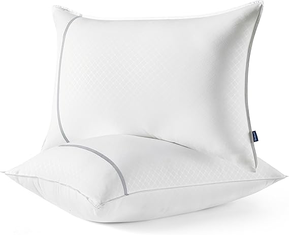 Bedsure Queen Pillows Set of 2, Luxury Hotel Firm Pillows for Sleeping, Decoration Strip Diamond Design Cover, Fluffy Original Down Alternative Filling for Side, Back or Stomach Sleepers