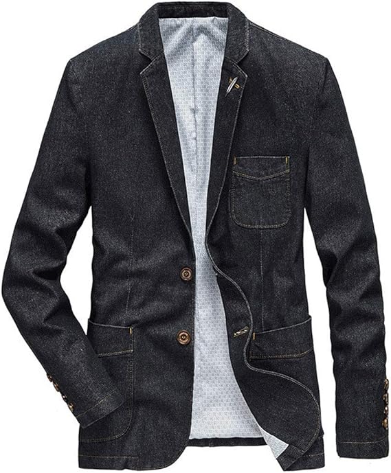 ebossy Men's Casual Slim Denim Blazer Two Button Business Suit Jacket Sport Coat