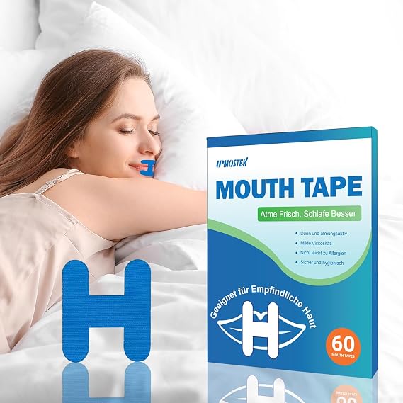 Mouth Tape for Sleeping, 60 Pcs H-Shape Sleep Mouth Tape, Snoring Aids for Men Women, Helps Stop Snoring and Develops Nasal Breathing Habits (Blue)