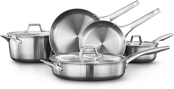 Calphalon 3-Ply Stainless Steel Cookware Set 13 Piece Includes Frying Pans, Pots and Pans Set, Induction, Metal Utensil Safe, Oven Safe 500F,PFOA Free, Silver