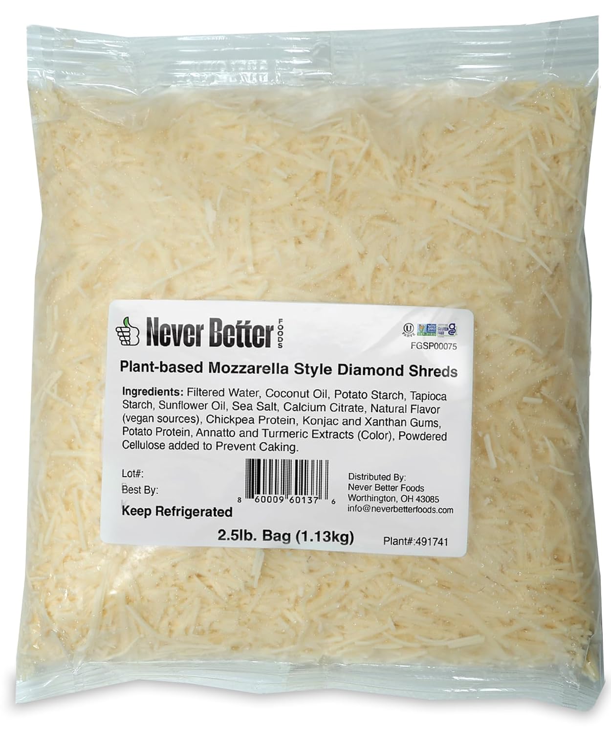 Dairy Free Cheese, Vegan Mozzarella Cheese That Melts Perfectly, Healthy Plant Based Cheese, 2.5 LB Bag of Vegan Cheese Shredded, Lactose Free Cheese with No Allergens, Non Dairy Cheese