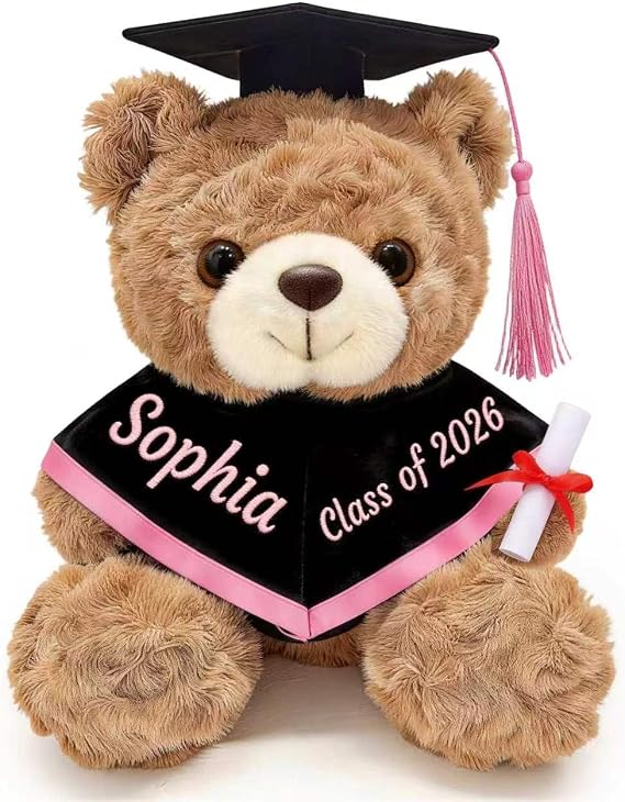 Personalized Graduation Teddy Bear Class of 2026, Custom Embroidered Name Plush Bear, Perfect Graduation Gift for Kindergarten High School College Graduates, Gifts for Him & Her, 10 Inch