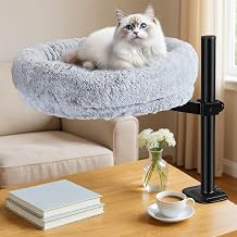 Cat Bed for Desk with 360-Degree Rotation and Height Adjustable, Kitty Beds up to 50 lbs, Multifunctional Pet Tree and Scratching Post Perfect Office Work Deskcat Beds Cat Hammock