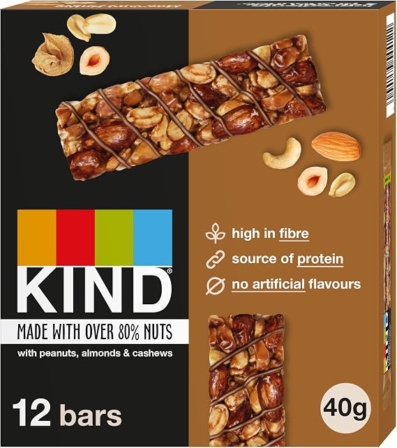 KIND Bars, Hazelnut Butter Milk Chocolate, Healthy Snack, Gluten Free Snack Bars, No Artificial Colours, Flavours or Preservatives, Multipack 12 x 40g