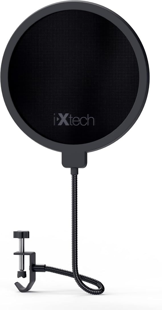 IXTECH Pop Filter for Mic Pop Filter for Blue Yeti Microphone Pop Filter Mic Pop Filter Dual Layered Sound Shield Guard Windscreen with a Flexible 360 Degree Gooseneck Clip Stabilizing.