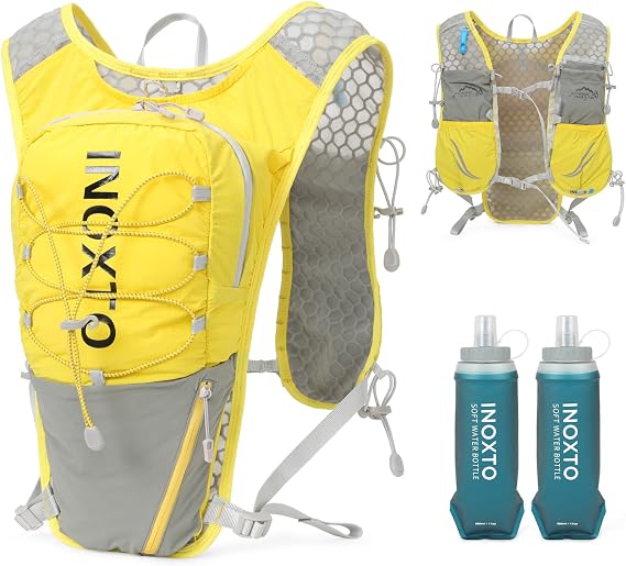 IX INOXTO Running Vest for Women Men, Adjustable Chest Straps Running Hydration Vest with 500ml Soft Flask, Lightweight Breathable Reflective Hydration Backpack for Hiking