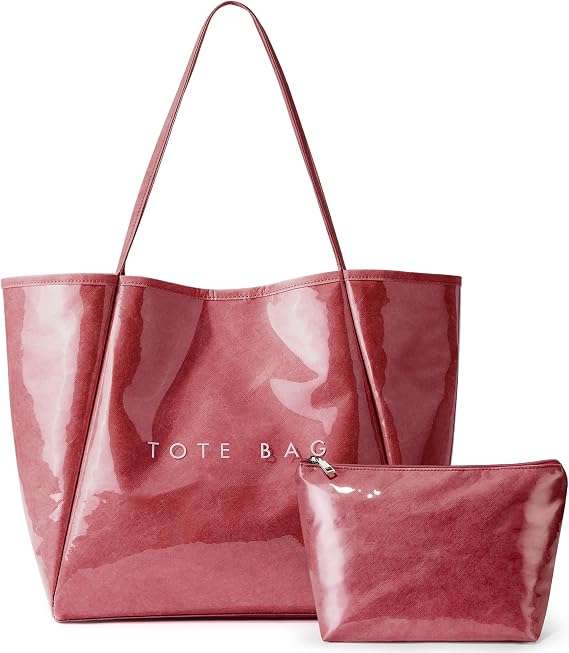 KALIDI PVC Tote Bag Women Large Kraft Paper Travel Beach Bag Jelly Purses | Plastic Waterproof Oversize Shoulder Handbags Totebag for Casual Shopping Errands Everyday Daily Vacation Work Weekend
