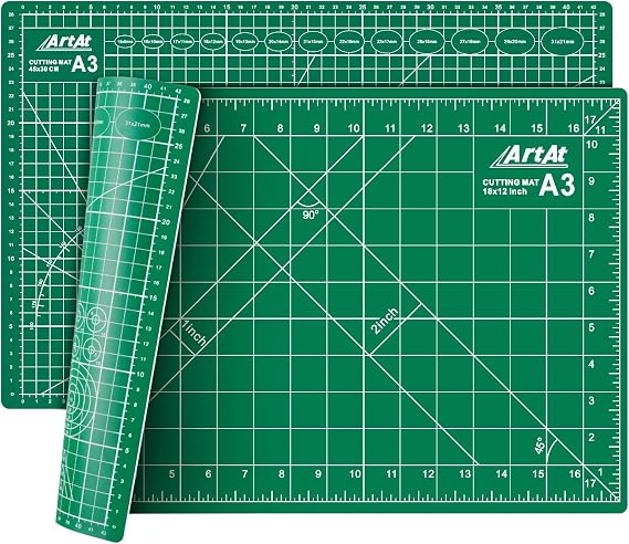 ArtAt Self Healing Cutting Mat: 12x 18 Green Double Sided Non-Slip 5 Layers PVC Durable Craft Sewing A3 Mat for Rotary Cutter, Use for Quilting and Scrapbooking and Craft & Art Projects...