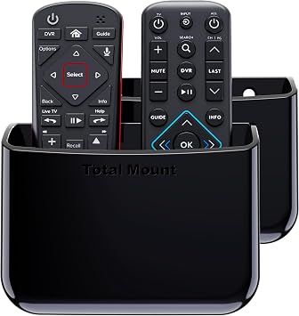 TotalMount Universal Remote Control Holder Attaches to Wall or Back of TV Compatible with All TV Remotes (Premium Black, Large Two Pack)