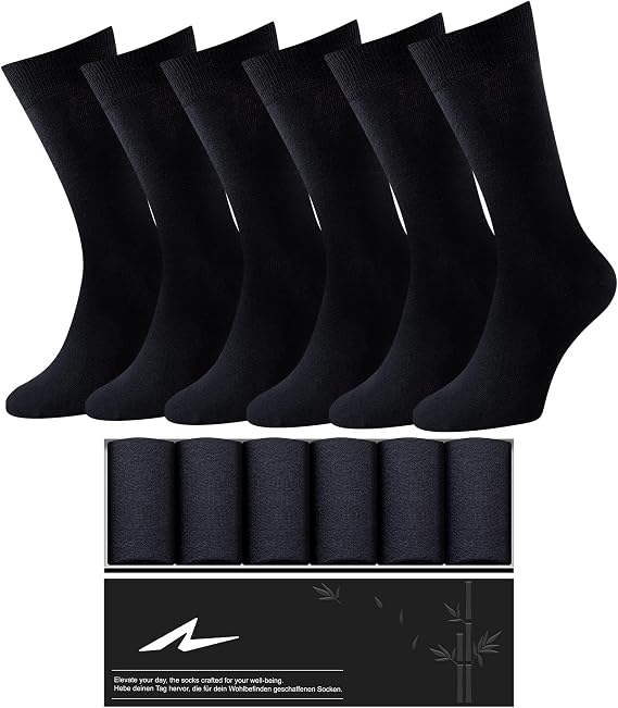 Niorasen Bamboo Dress Socks for Men, 6 Pairs, Soft Top Crew