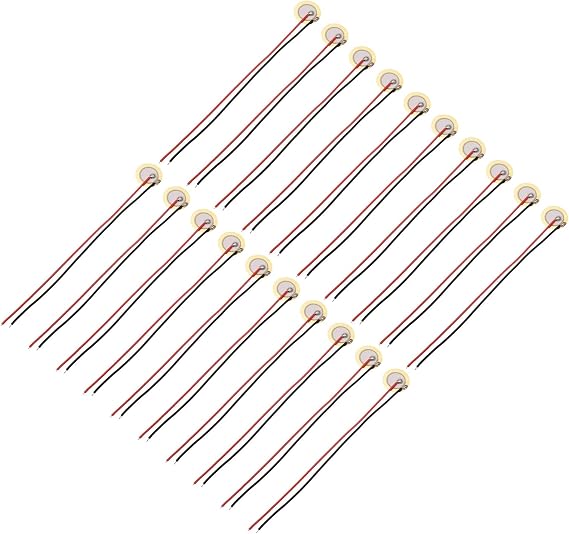 sourcing map 20Pcs Piezoelectric Discs 10mm Acoustic Pickup Transducer Microphones Trigger Buzzer Drum Guitar