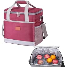 Waterproof Picnic Bag, 3-Layer Insulated Insulated Cool Bag with Carriying Straps, Oxford Cloth, for Outdoor Camping Picnic Travel BBQ, 8mm Pearl Cotton+ Peva Material,15L,Red