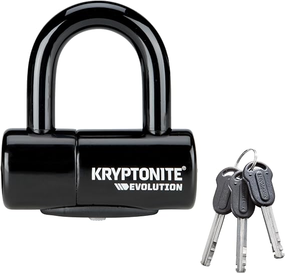 Kryptonite Evolution Bike Disc Lock, Small U-Lock 14mm Shackle with Keys, Heavy Duty Anti-Theft Bicycle Lock, High Security Mini for Powersports Motorcycles E-Bikes Scooters