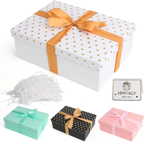 White Gift Boxes with Lids Large Gift Boxes for Presents Gold Dots