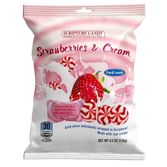 Scripture Candy, Strawberry & Cream Hard Candy 5.5 Ounce Bag, 25 Pieces