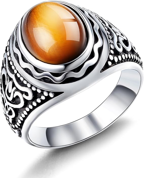 Dochais Men's Ring Black,Stainless Steel Rings,Ring Gemstone for Men,Vintage Ring Big Biker Ring Men