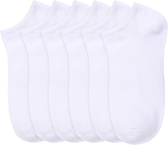 MaMia Women's 6 Pairs of Ankle Socks Low Cut Sport Peds-9-11 (fits shoes 5-10)-White