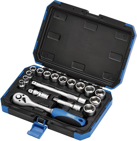 Draper Expert 18 Piece Metric Socket Set | Ratchet Tool and Case | 3/8" Square Drive | HI-TORQ MM/AF Sockets | DIY Home Professional and Car Kit |Hand Tools | 16359