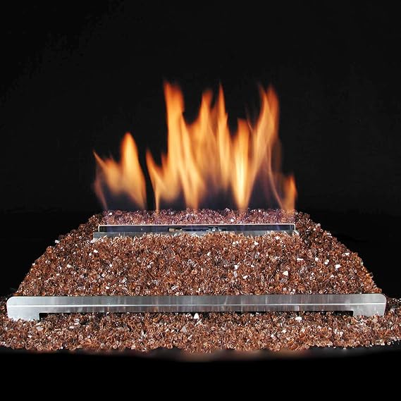 Rasmussen Vent Free FireGlitter Burner Kit (GM24-CU-AFM24-EI-B-P), 24-Inch, Electronic Spark to Pilot with Variable Flame Remote, Propane, Fire Glass/8 lbs/Copper
