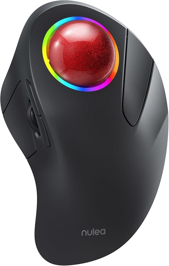 Nulea Wireless Trackball Mouse Ergonomic RGB 44mm Index Finger Control | Rechargeable mouse with 5 DPI levels,Bluetooth USB connection,3 device switching,compatible with PC iPad Mac Windows