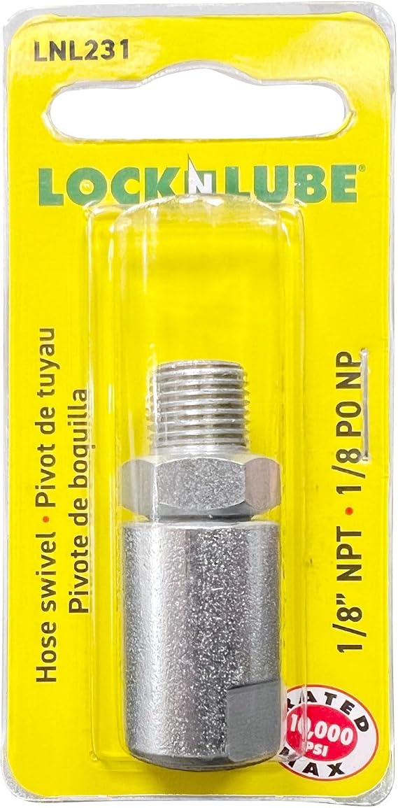 LockNLube LNL231 1/8" NPT In-Line Grease Hose Swivel - Fits all brands of manual grease gun