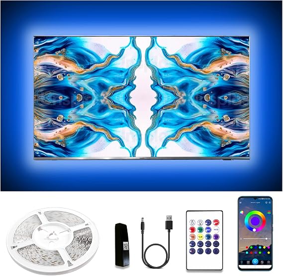 dalattin TV LED Arka Işık, 17 ft RGB USB Led Işıklar, TV için 65-80 İnç, TV Işıkları Müzik Senkronizasyonu Bluetooth Uzaktan Kumandalı, HDTV Ortamı Arkasında LED Aydınlatma Odası Dekorasyonu