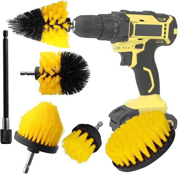 Drill Brush Attachment Set -Drill Brush Cleaning Brushes Set Power Scrubber Brush for Cleaning with Extend Attachment Drilling Brushes for Grout, Floor, Tub, Tile, Shower,Kitchen (6)