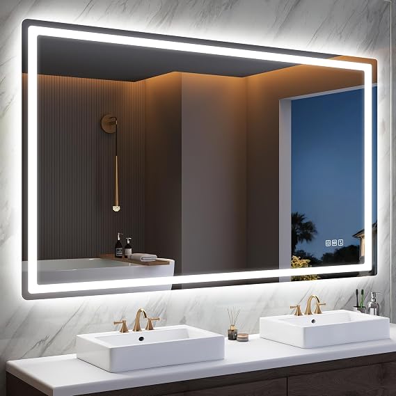 STARLEAD Large Bathroom Mirror with Dimmable LED Lighting 3 Colour Temperatures Memory Function Defogging Function Bluetooth Tempered Glass IP44 Horizontal/Vertical Hanging 120 x 70 cm [Energy Class E]